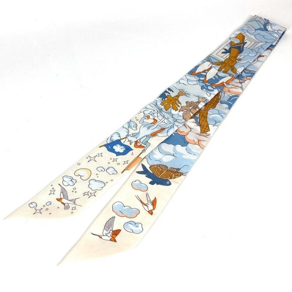 HERMES Twilly Twilly Twilly BandeauScarf Scarf silk blue/WhiteBased Unused - Picture 12 of 13